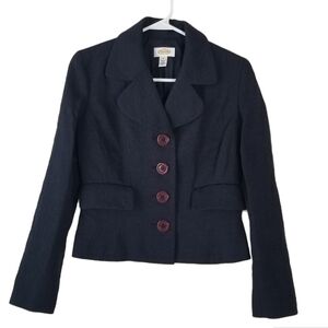 Talbots Navy Cropped Blazer Size 4 Floral Textured Print
